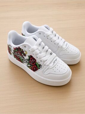 Ed Hardy Tattoo Rose Graphic White Sneakers Kid’s Size 12